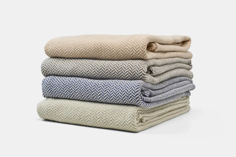 Herringbone Weave Cotton Blanket Renewed from American Blossom Linens