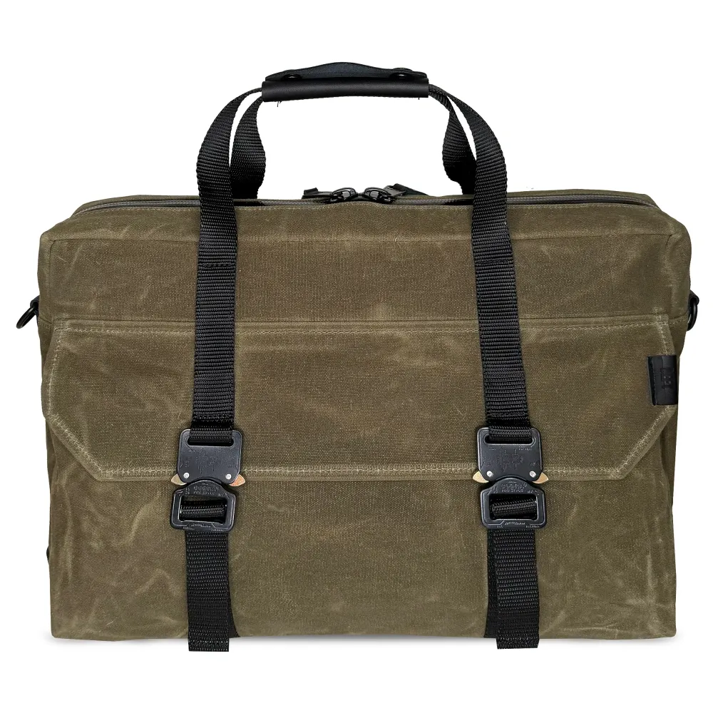 Defender Briefcase Olive Drab TexWax™ x TexWax™ Autumn Plaid Wax Canvas / Ships in 6-10 Weeks from DEFY Bags