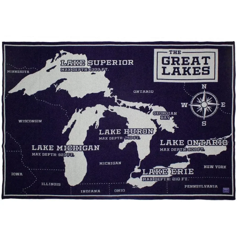 Great Lakes Map Wool Throw from Faribault Mill
