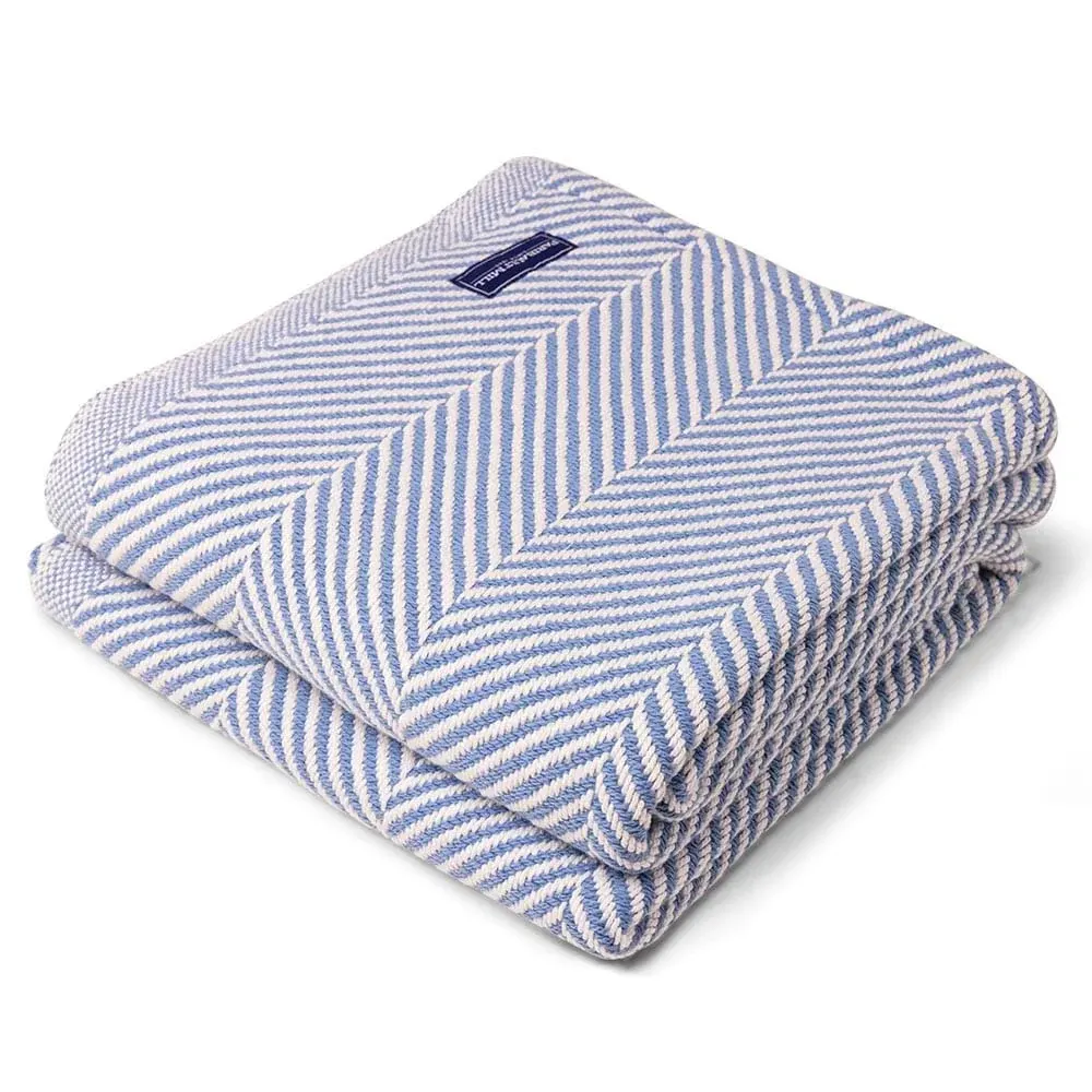 Monhegan Cotton Throw Without Fringe - Denim from Faribault Mill