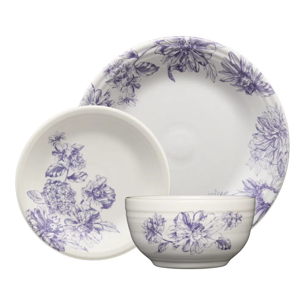 Botanical Floral Lavender Classic Bistro 3-Piece Dinnerware Set from Fiesta Tableware Company