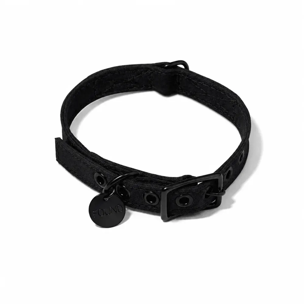 Black Waxed Cotton Canvas Cat & Dog Collar - Matte Black Hardware from Found My Animal