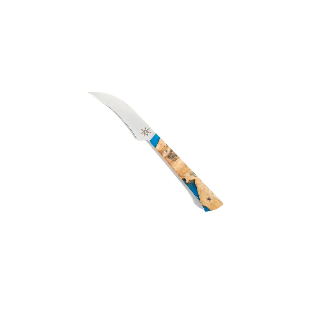 3" Bird's Beak Knife - Buckeye Burl & Blue Resin from Town Cutler