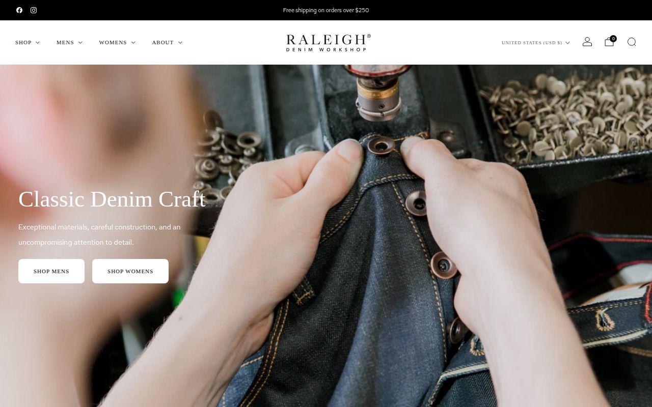 Raleigh Denim Workshop official storefront homepage preview